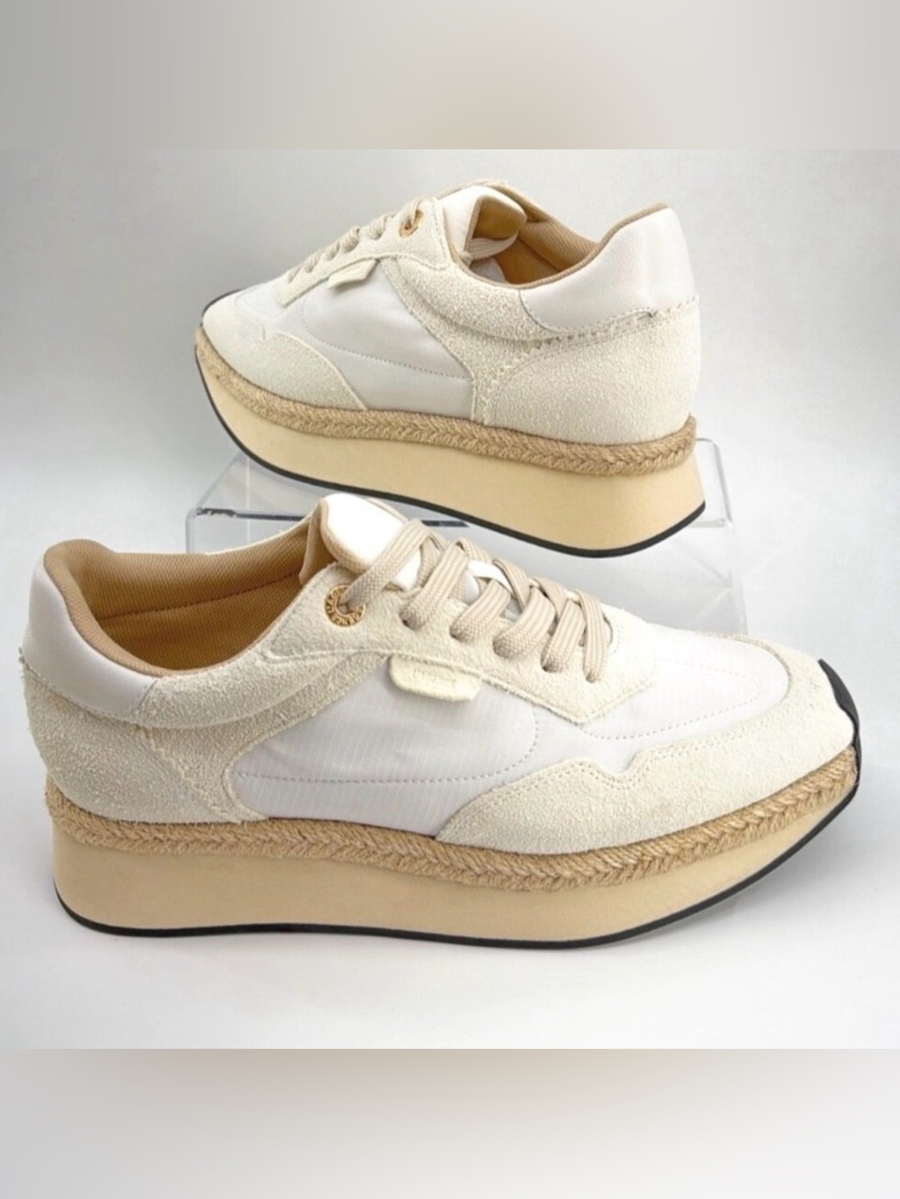 L’AGENCE Ivone Platform Sneakers Vintage White Leather Suede NWOB Size 6.5